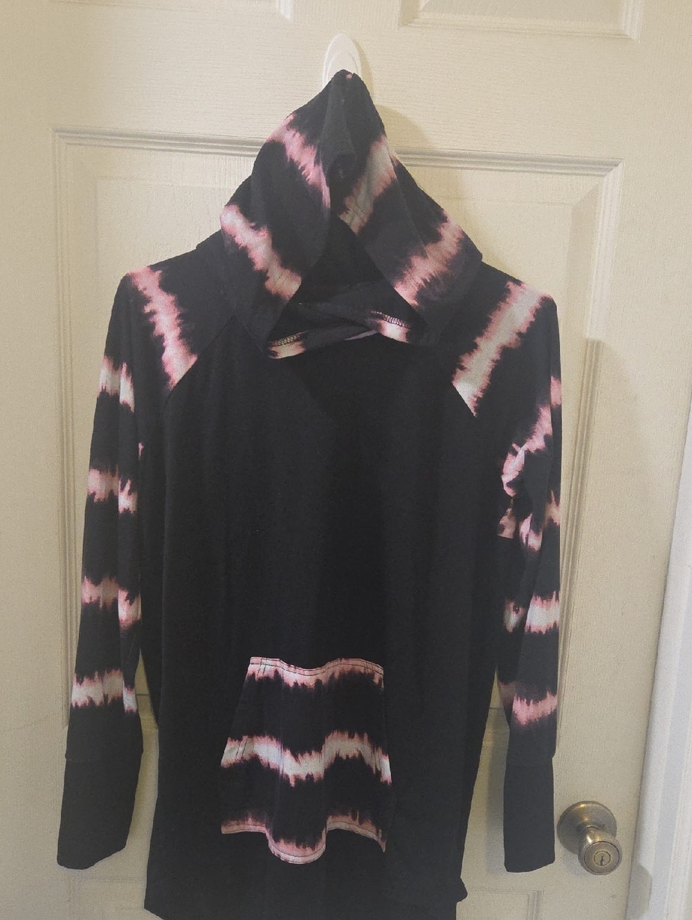 LuLaRoe Black Hoodie with Pink Tie-Dye Details